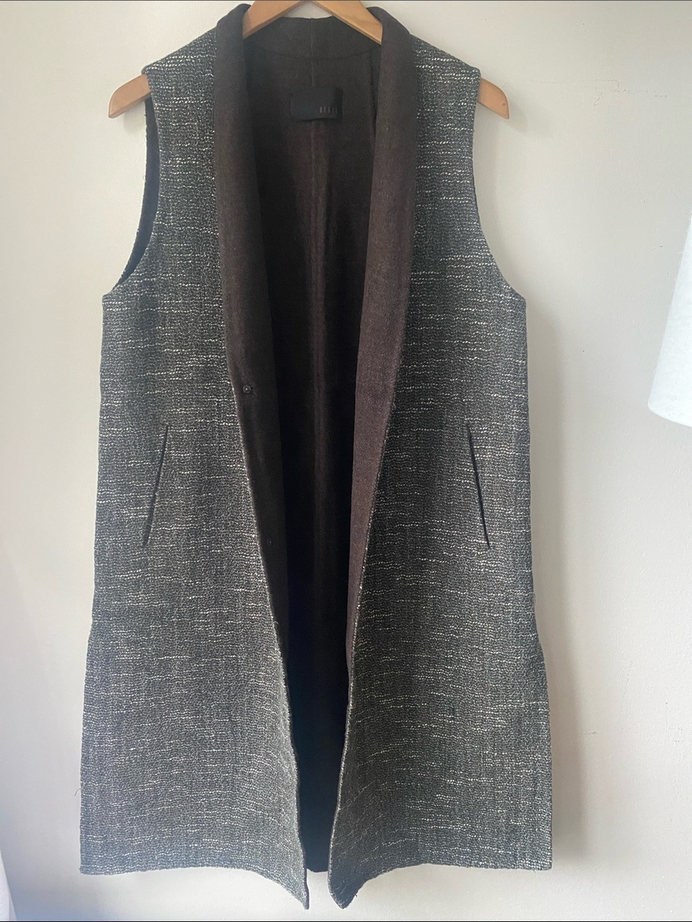 Sleeveless Tweed Long Vest in Charcoal Gray